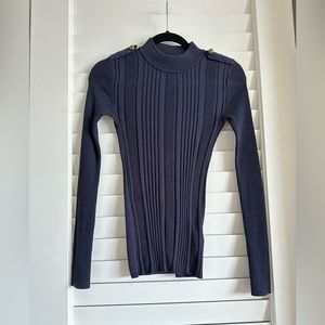 Navy Blue Ribbed Turtleneck Shirt